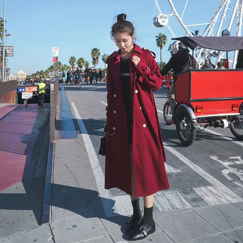 Vintage Mid-length Double Breasted Trench Coat for Women