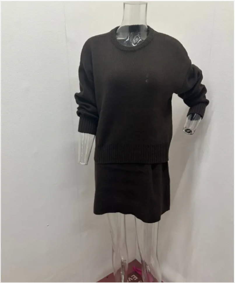 Casual College-Style Knit Skirt Set for Women