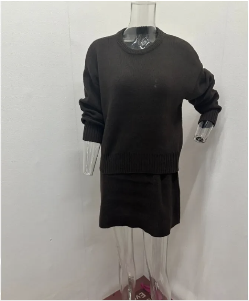 Casual College-Style Knit Skirt Set for Women