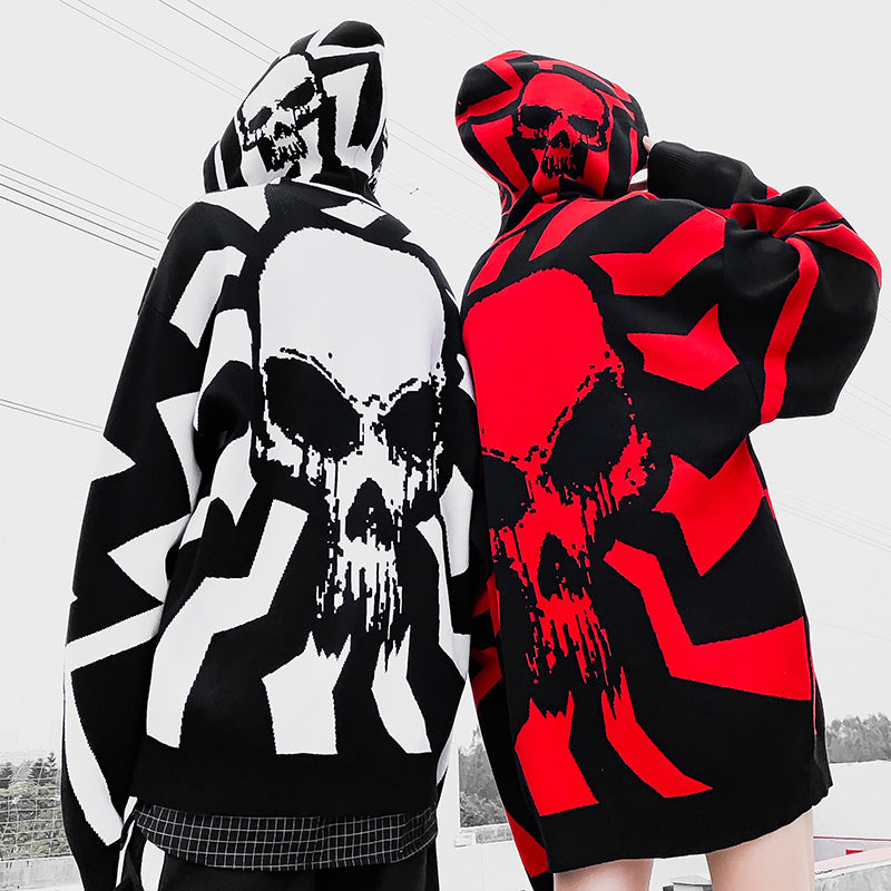 Punk Skull Oversized Knitted Sweater for Men and Women