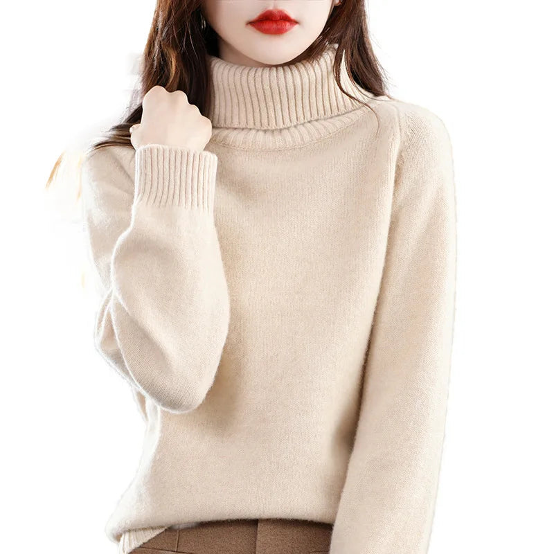 Women's 100% Merino Wool High Neck Sweater Top