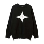Men's Retro Round Neck Sweater with Star Design