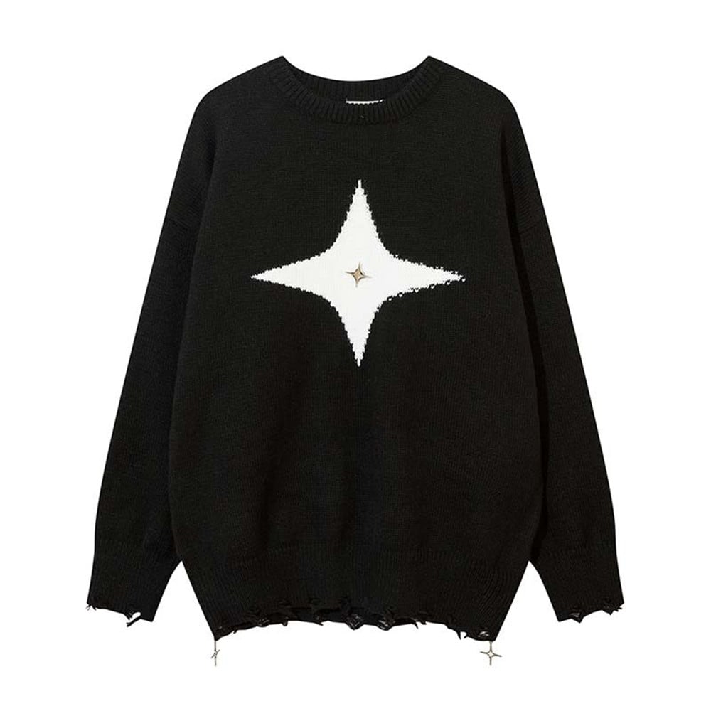 Men's Retro Round Neck Sweater with Star Design