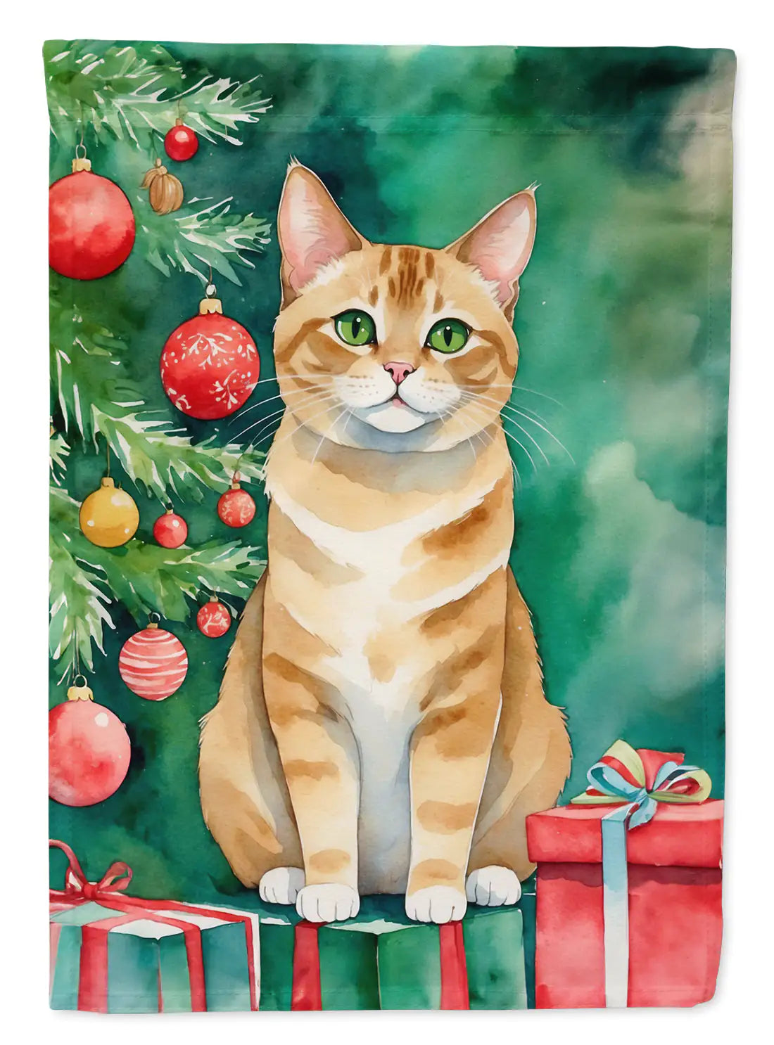 Malayan Cat By the Christmas Tree House Flag