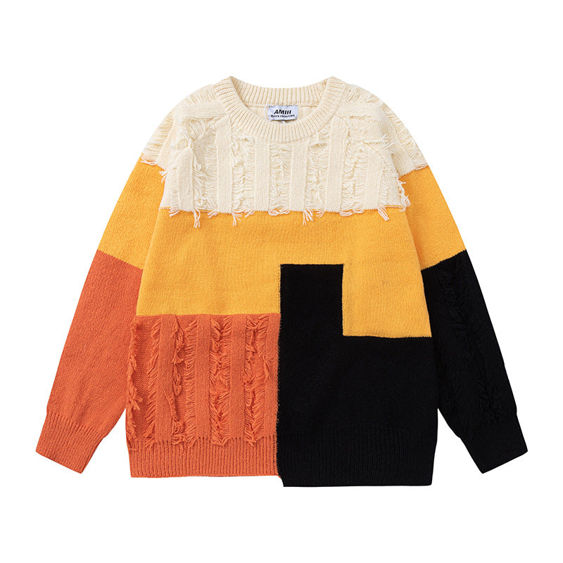 Retro Patchwork Velvet Thick Sweater in Japanese Style