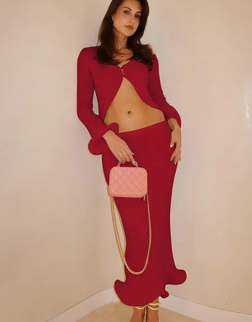Slim Fit Cardigan & Skirt Set
