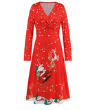 Women's Long Sleeve Christmas V-neck Printed Dress