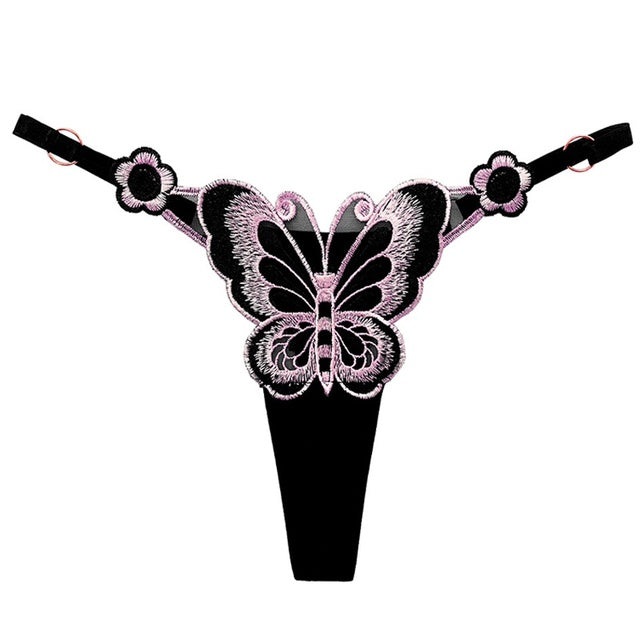 Blurred Butterfly Color Embroidered Adjustable Thong