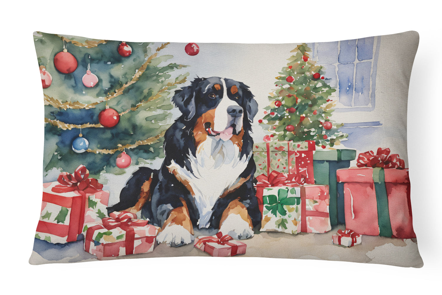 Bernese Mountain Dog Christmas Throw Pillow
