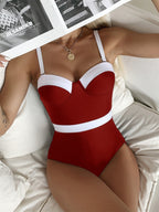 Contrast Color Push Up Fashion One-Piece Bikini