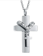 Stainless Steel Double Cross Charm Pet Animal Urn Necklace