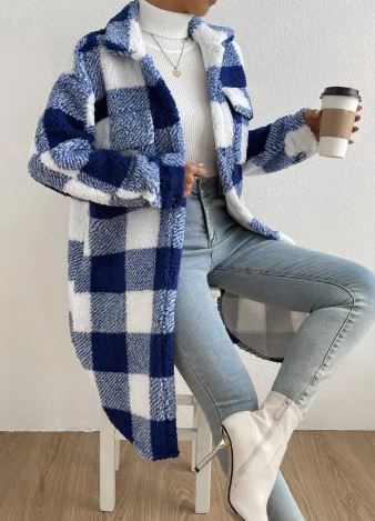 Women Long Plaid Fleece Sweatshirt | Streetwear
