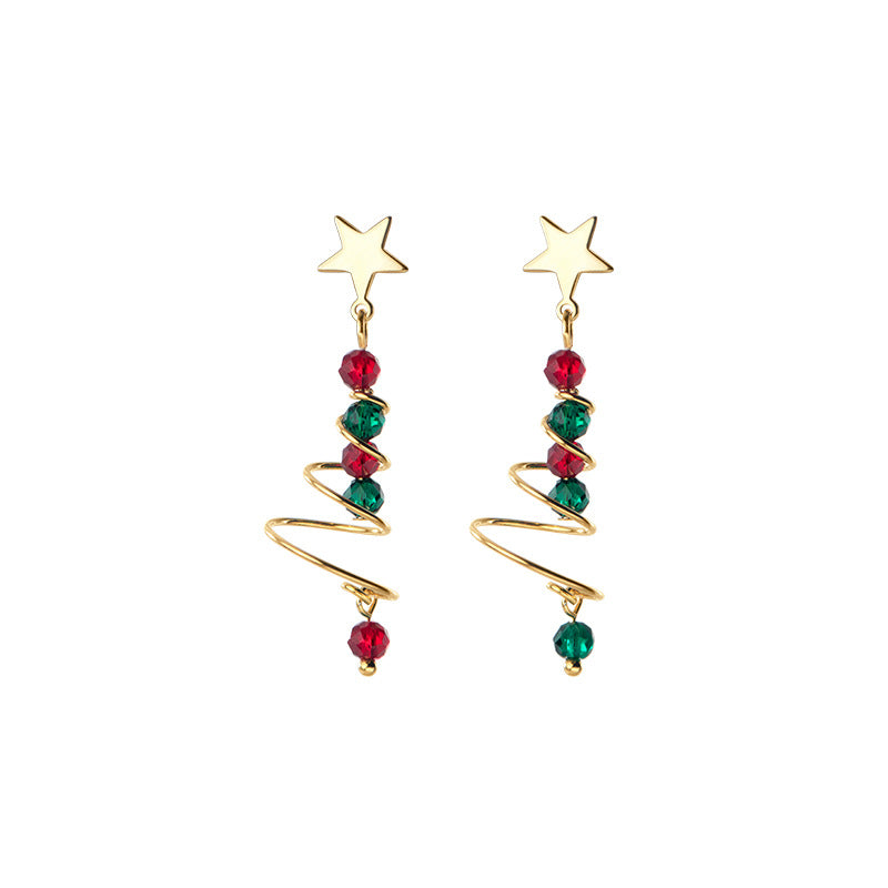 Silver Rotating Christmas Tree Earrings for Women