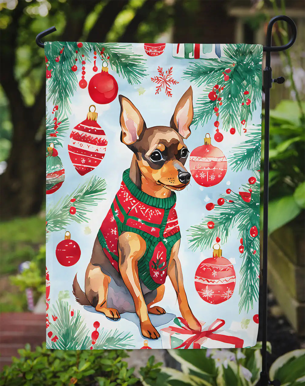 Miniature Pinscher Christmas Garden Flag