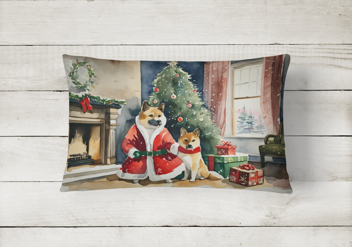 Akita Christmas Throw Pillow