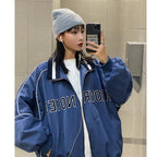 Loose Baseball Uniform Jacket for Women with Stand-up Collar