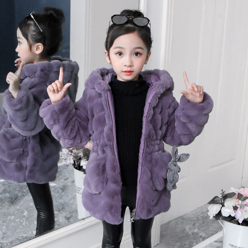 Girls' Thickened Imitation Fur Coat for Autumn/Winter
