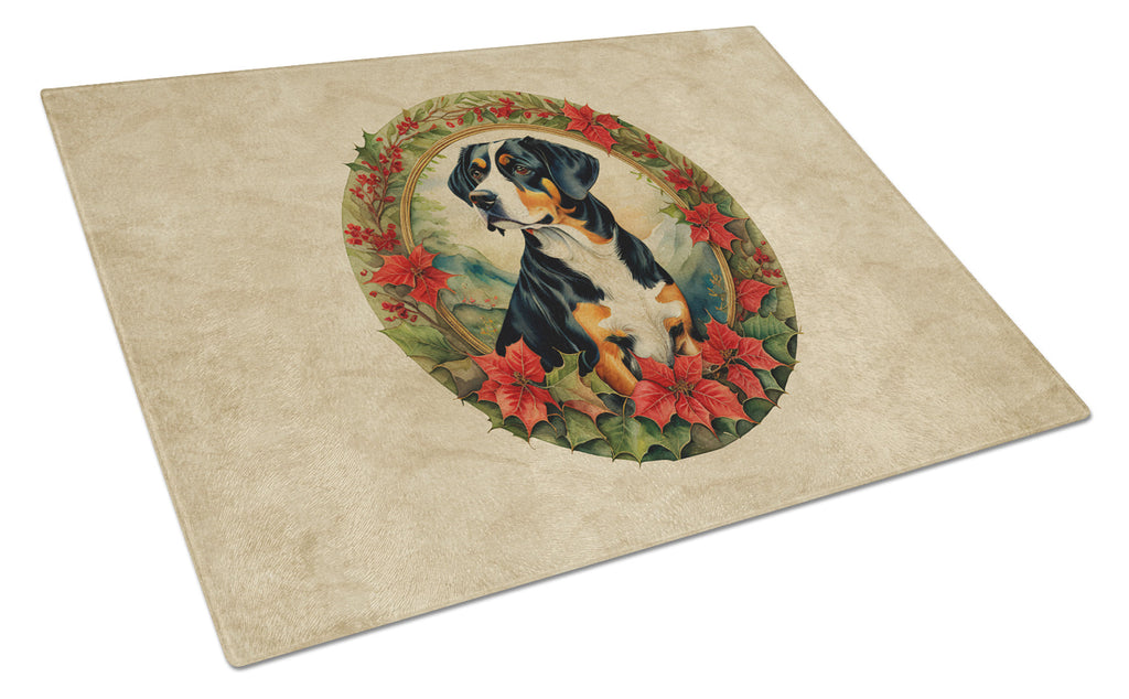 Entlebucher Mountain Dog Christmas Flowers Glass Cutting Board