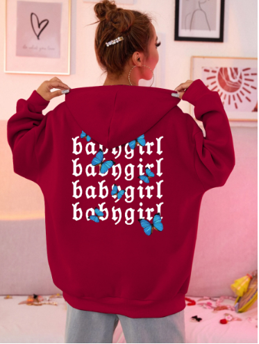 Ladies Zipper Cardigan with Simple Letter Printing