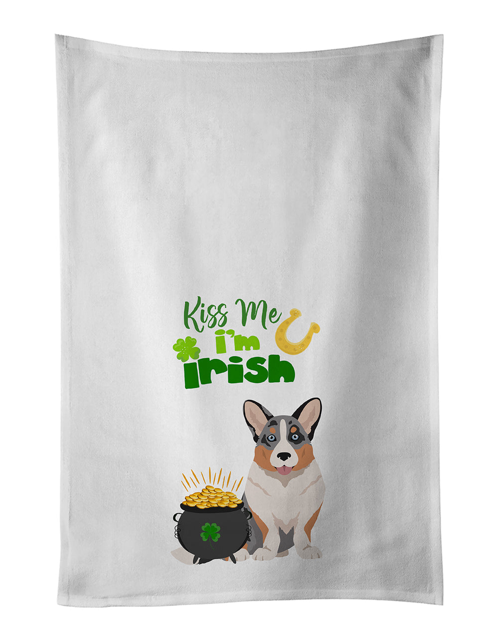 Blue Merle Cardigan Corgi St. Patrick's Day Kitchen Towel Set of 2