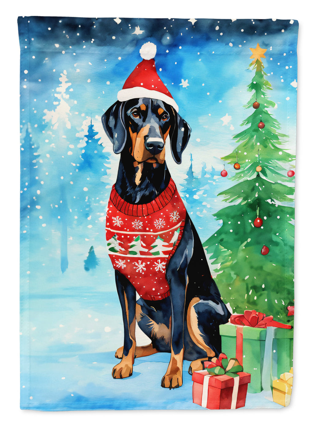 Black and Tan Coonhound Christmas Garden Flag