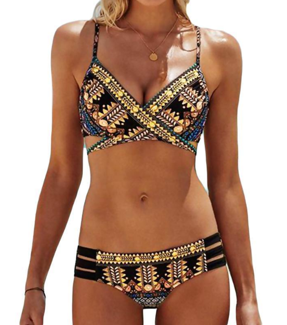 Cross-Back Tribal Print Sexy Bikini Swimsuit