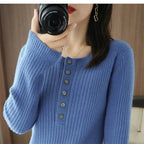 Korean O-neck Warm Sweater for Women - Slim Fit Tops