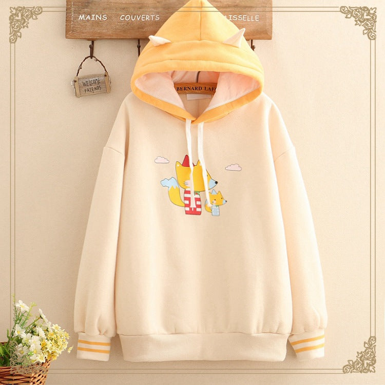 Mori Girl Autumn Winter Fox Cloud Color Hoodie Sweater | Streetwear