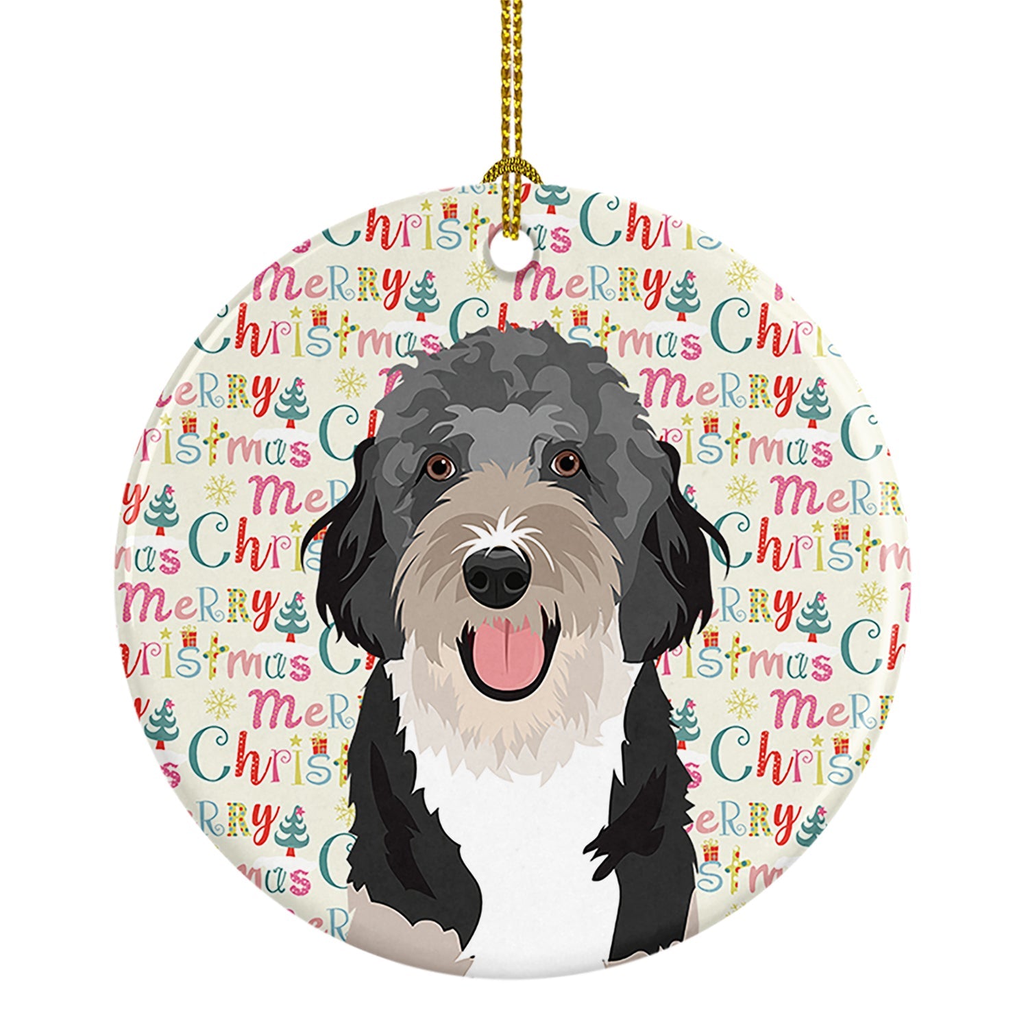 Doodle Black Tricolor #1 Christmas Ceramic Ornament