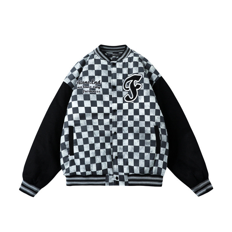 Plaid Quilted Cotton Baseball Jacket for Casual Wear