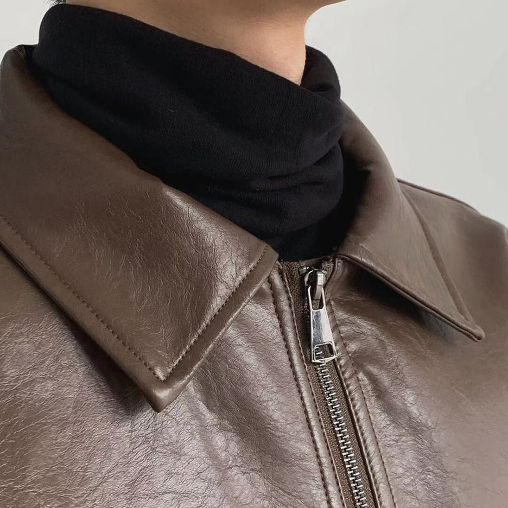 Men's Retro Leather Casual Short Jacket for Autumn/Winter