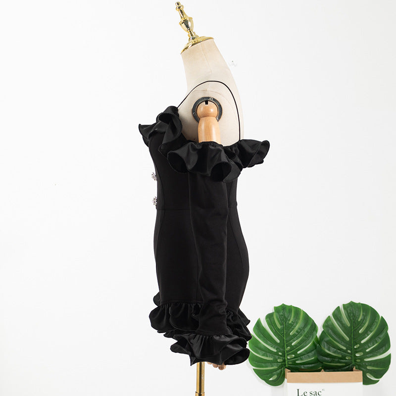 Jennie Style Black Long Sleeve Ruffled Bodysuit