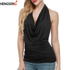 Summer Slim Backless V-neck Solid Tank Top for Women