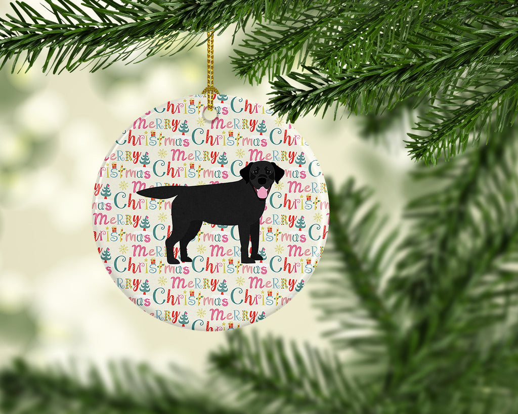 Black Labrador Retriever Merry Christmas Ceramic Ornament