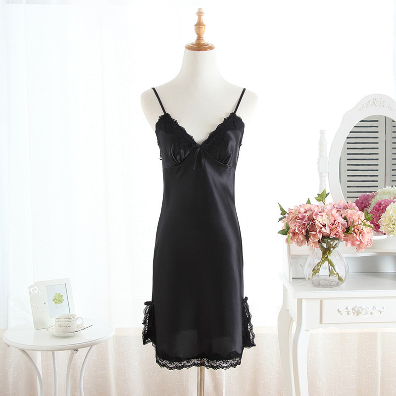 Satin Lace-Trim Slip Nightgown