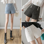 Chic High-Waisted Plaid Double-Breasted Shorts for Women