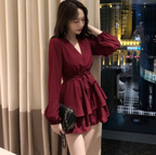 Vintage Red Chiffon Dress with Waist Detail