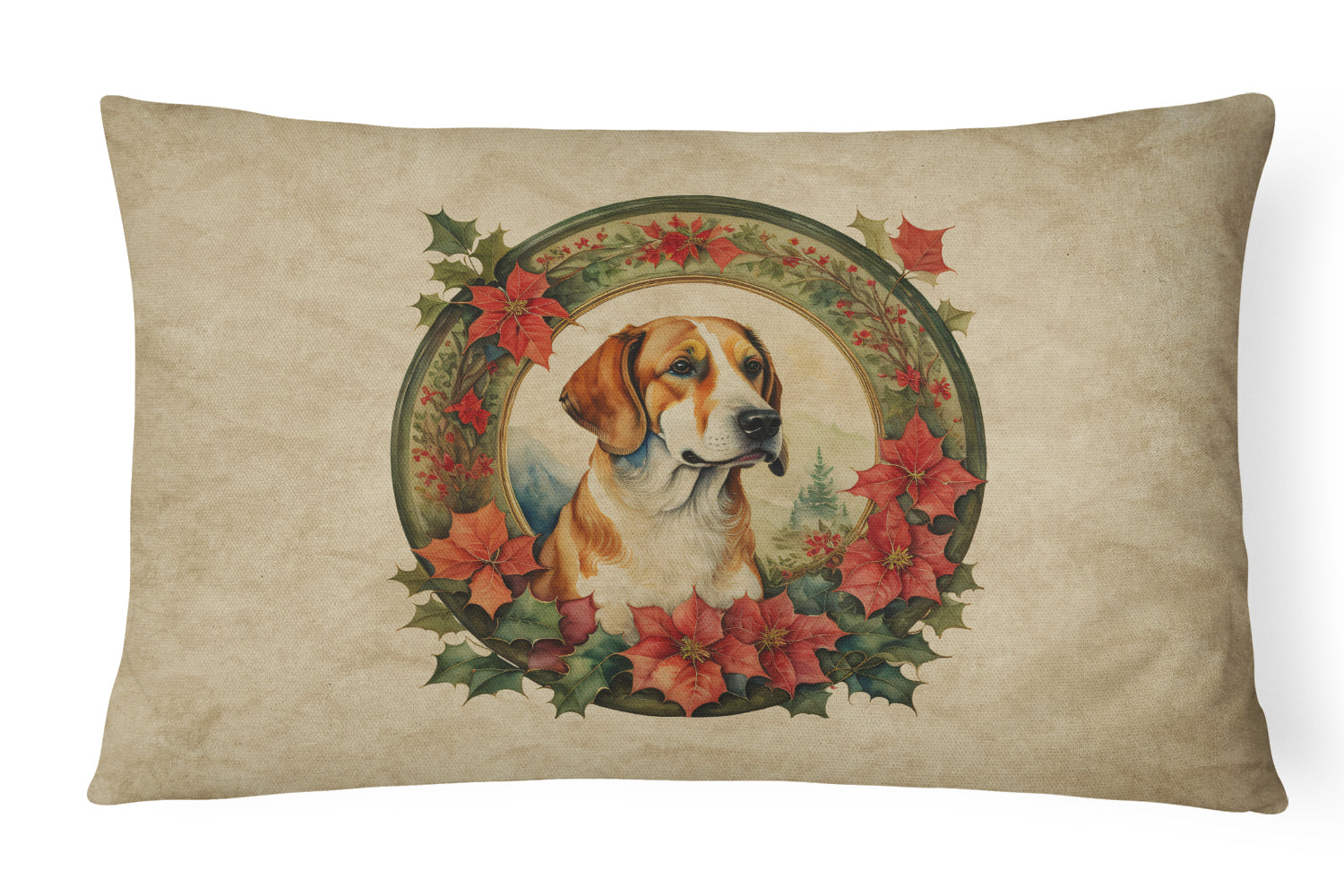 English Foxhound Christmas Flowers Throw Pillow