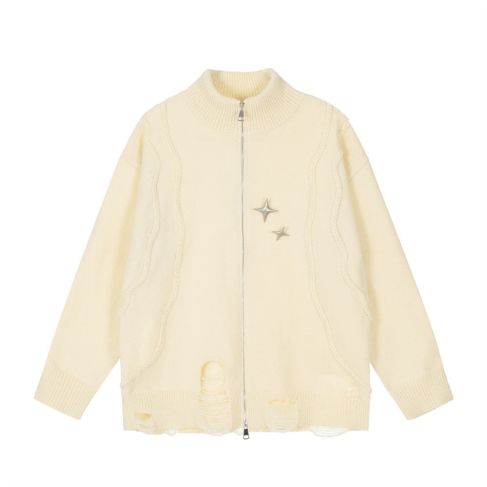 Men's Stand Collar Cardigan Sweater - European Style