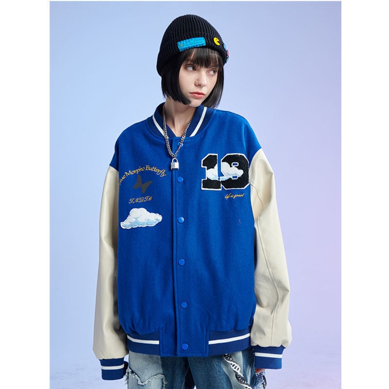 Women's White Cloud Stitching Baseball Jacket