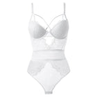 French Sheer Lace Bodysuit with Open-Cup Bra