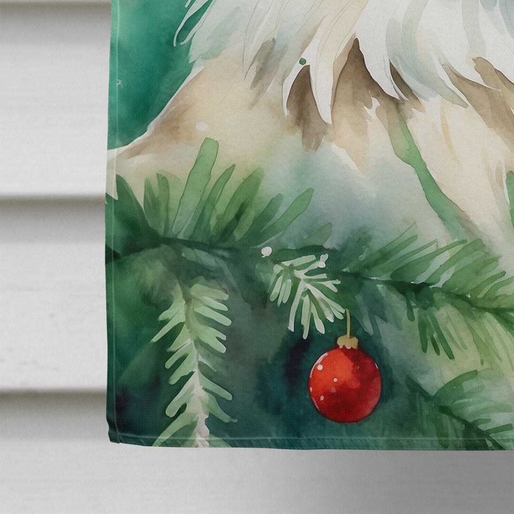 Siberian Cat By the Christmas Tree House Flag