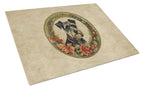 Schnauzer Christmas Flowers Glass Cutting Board