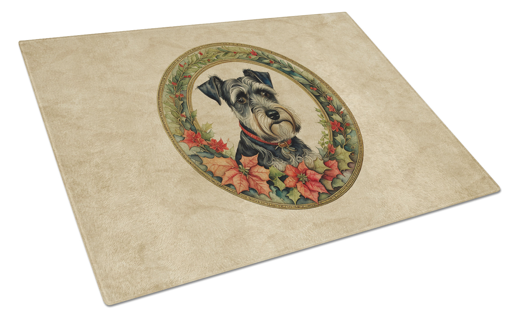 Schnauzer Christmas Flowers Glass Cutting Board