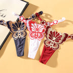 Adjustable Plus Size Butterfly Embroidery Thong Panties