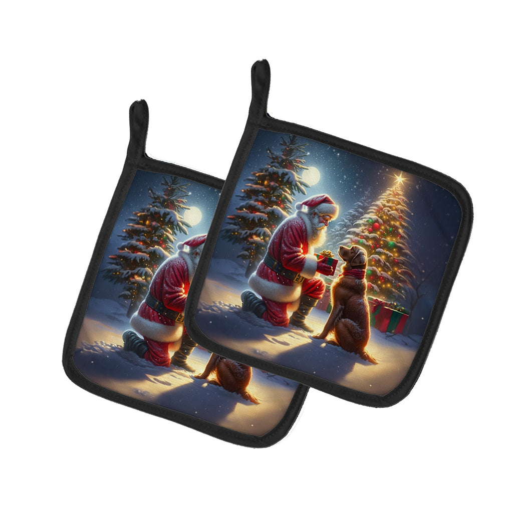 Chesapeake Bay Retriever and Santa Claus Pair of Pot Holders
