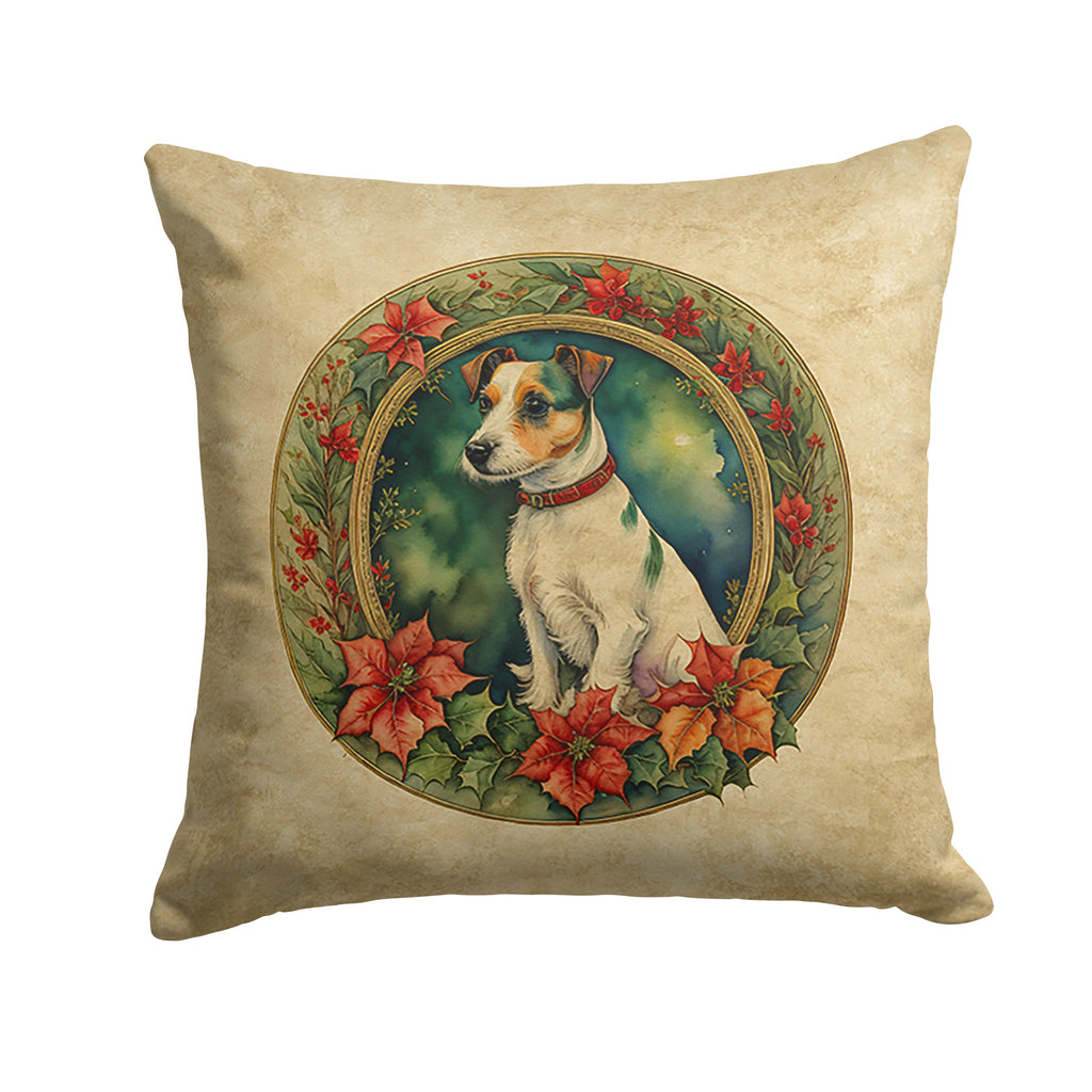 Jack Russell Terrier Christmas Flowers Throw Pillow