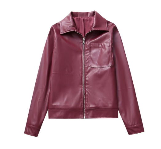 Cherry Leather Jacket with Lapel (One Piece)