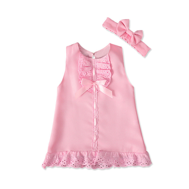 Summer Style Girls' Sleeveless Bow Dress and Headband Set