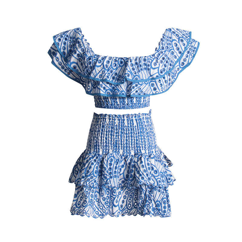 2024 Summer French Style Ruffled Crop Top & Skirt Set